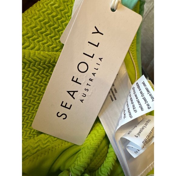 Seafolly Slice Of Splice Bralette Bikini Top Lime & Aqua Size 8 Convertible NWT - Picture 6 of 7